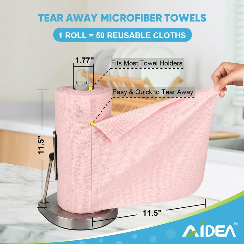 AIDEA Microfiber Cleaning Cloth Roll  50PK  Tear Away Reusable Paper Towels Pink  Commercial Shop Rags  Microfiber Towels for Cars  Lint Free Cleaning Rags for House  Kitchen  Garage Shop  11.5""?11.5"" - Image 3